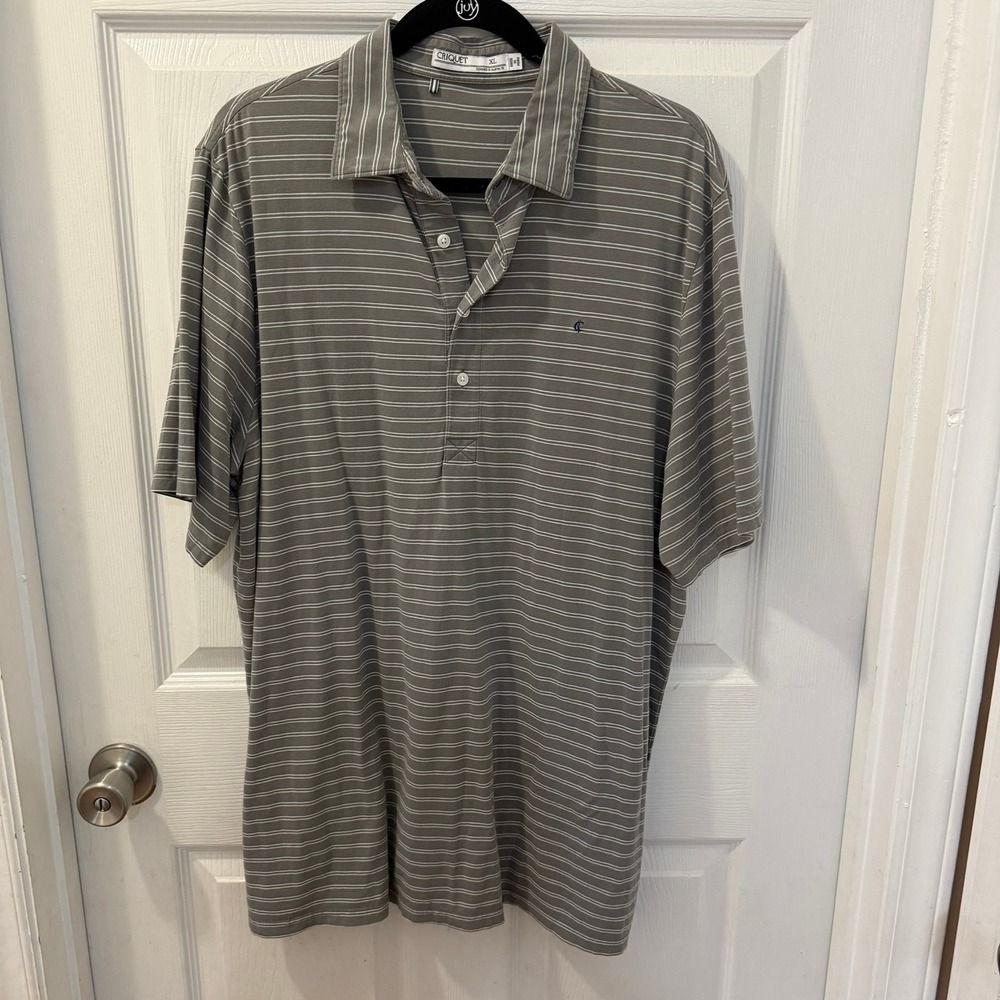 Criquet Mens XL Golf Polo Short Sleeve Shirt Grey Stripe Pima Cotton Performance